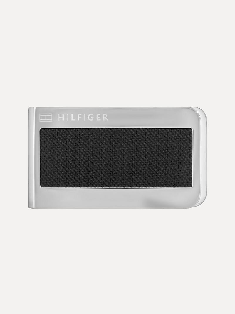 Férfi Tommy Hilfiger Textured Accent Money Clip Táska Titán Fekete | HU 1491OKI